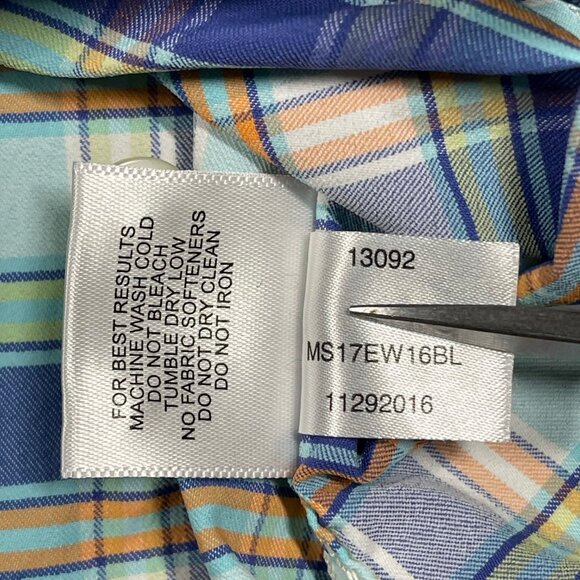 Peter Millar Summer Comfort Mens Plaid Long-Sleeve Button-Up Shirt L Blue/Orange - Picture 5 of 7